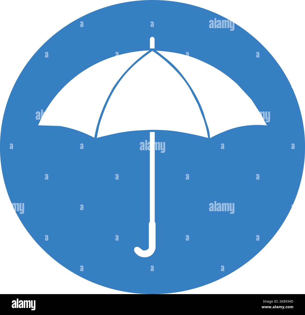 Icona ombrello bianca isolata su sfondo blu. Illustrazione Vettoriale