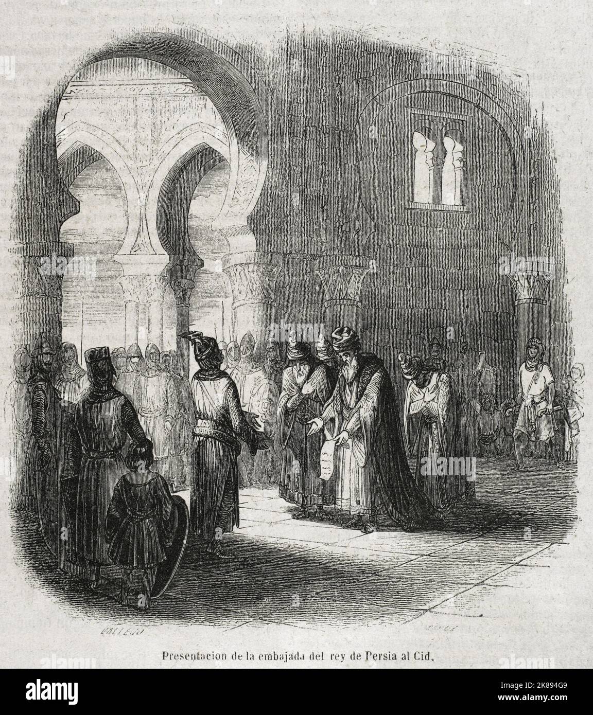 Presentazione dell'ambasciata del re di Persia al nobile castigliano Rodrigo Diaz de Vivar, noto come El Cid Campeador. Foto Stock
