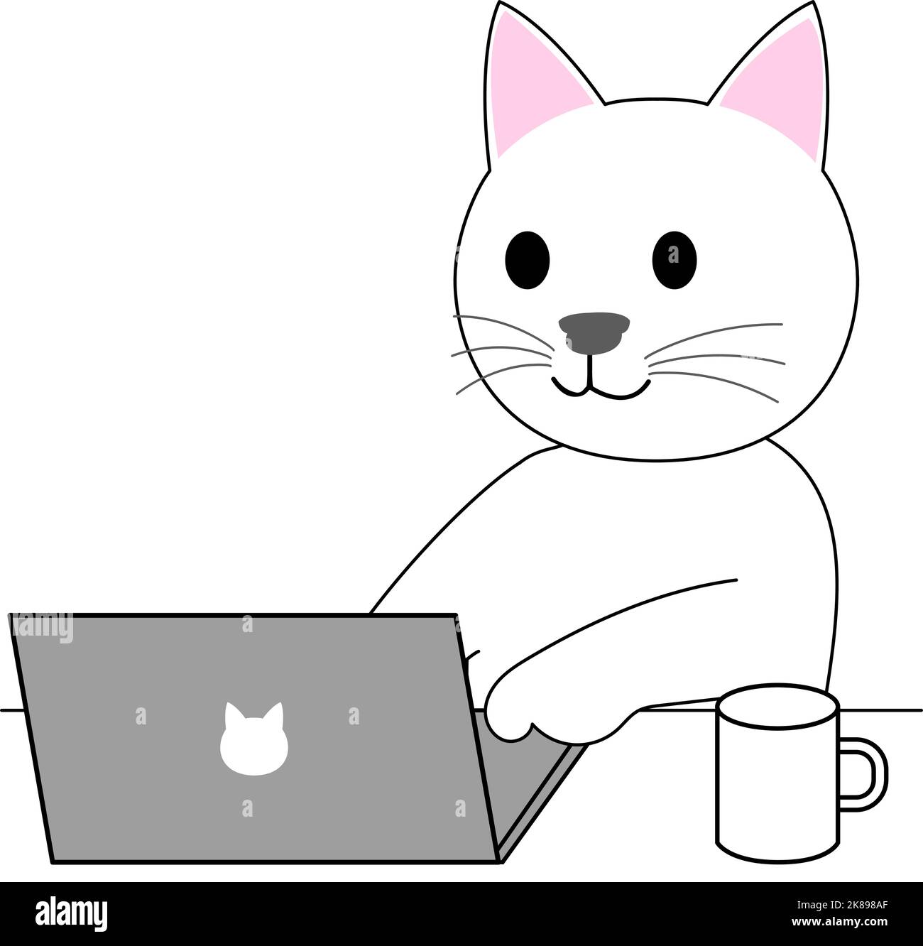 White Kitten navigando su internet Foto Stock