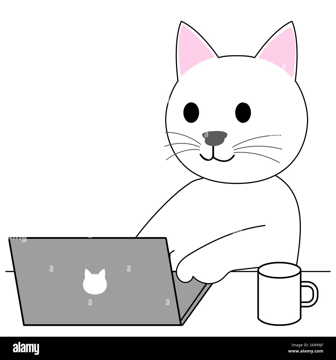 White Kitten navigando su internet Foto Stock