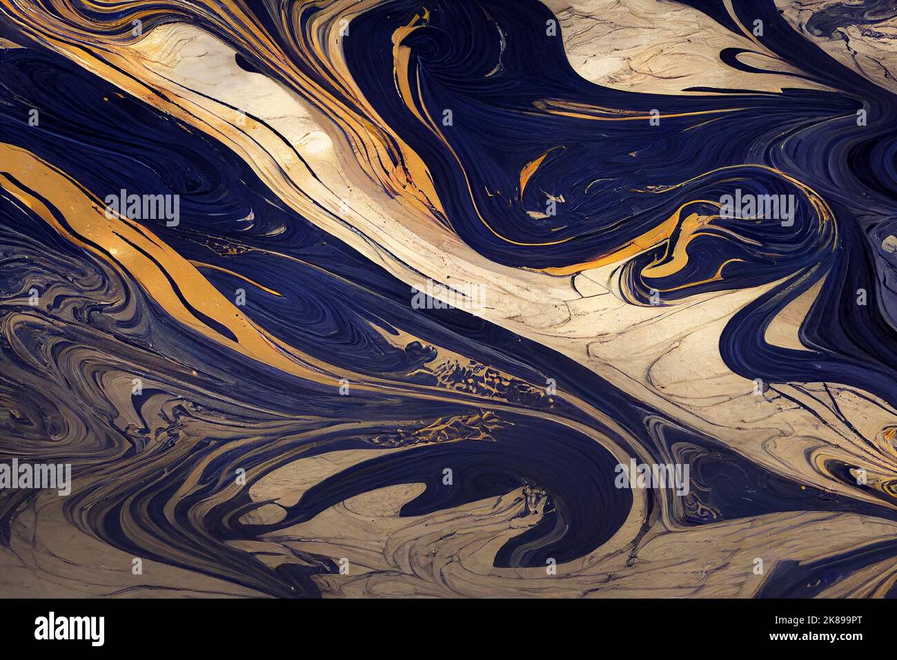 Acrylic Fluid Art. Onde blu scuro in oceano astratto e onde dorate  schiumose. Sfondo o texture effetto marmo Foto stock - Alamy