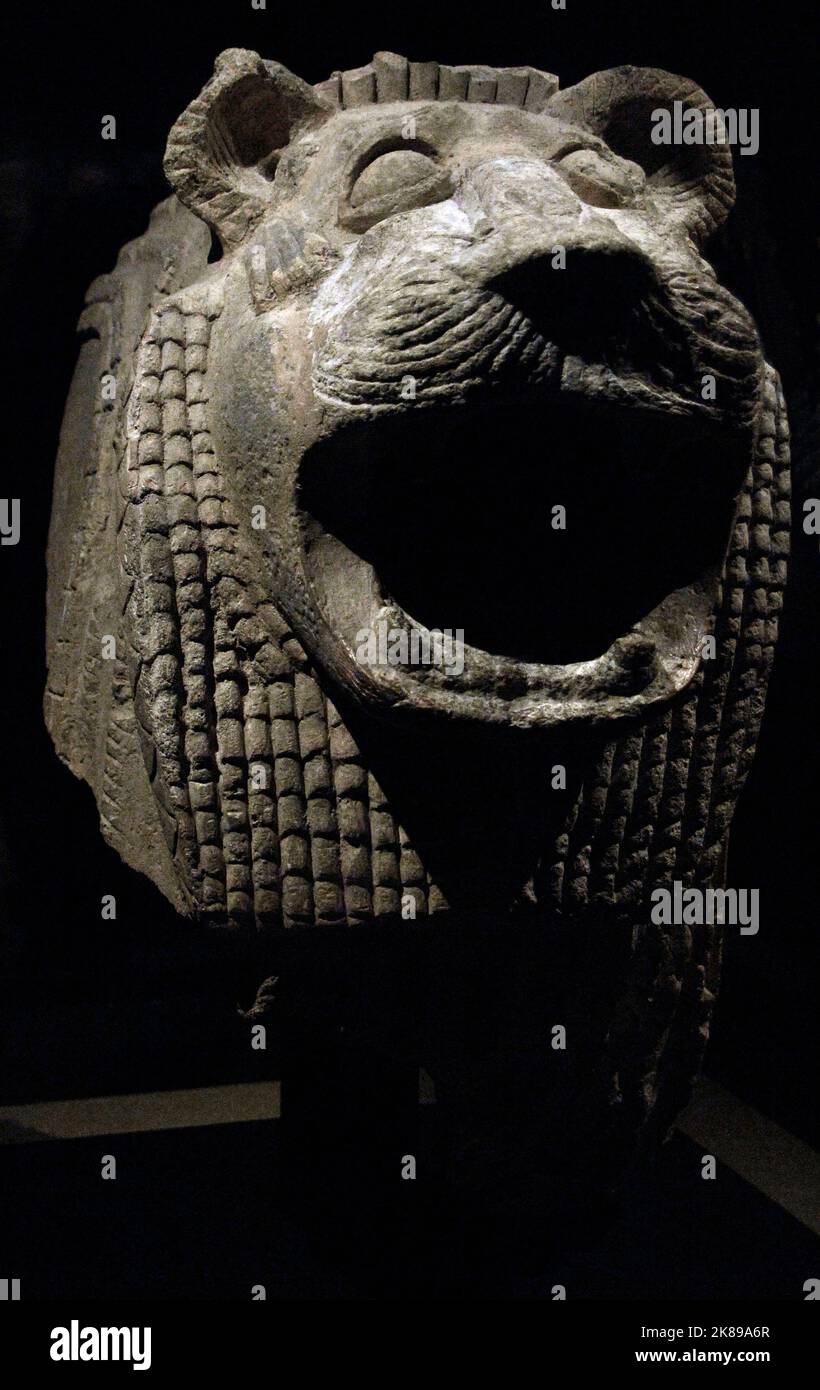 Testa di leone protettiva, custode di un tempio. Foto Stock