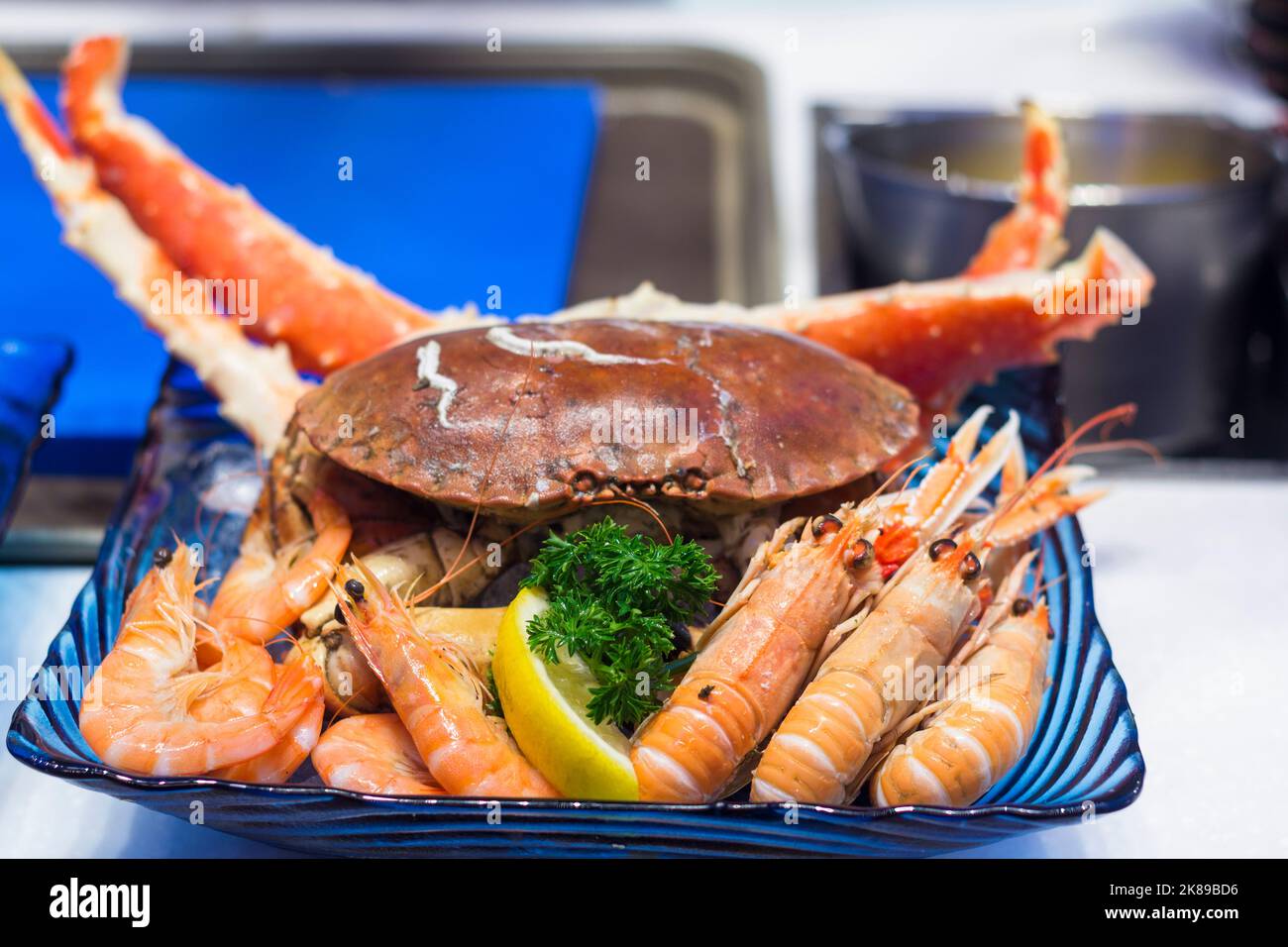 Pesce fresco in un buffet dell'hotel a Bangkok, Thailandia Foto Stock