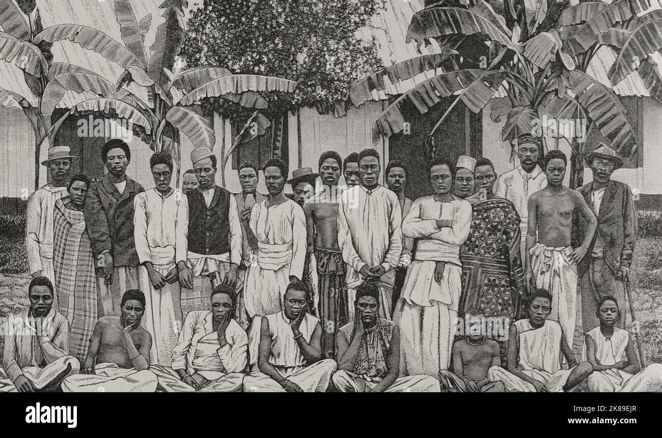 Gruppo indigeno di Cabindas e Loangos, lavoratori della fabbrica francese di Landana. Foto Stock