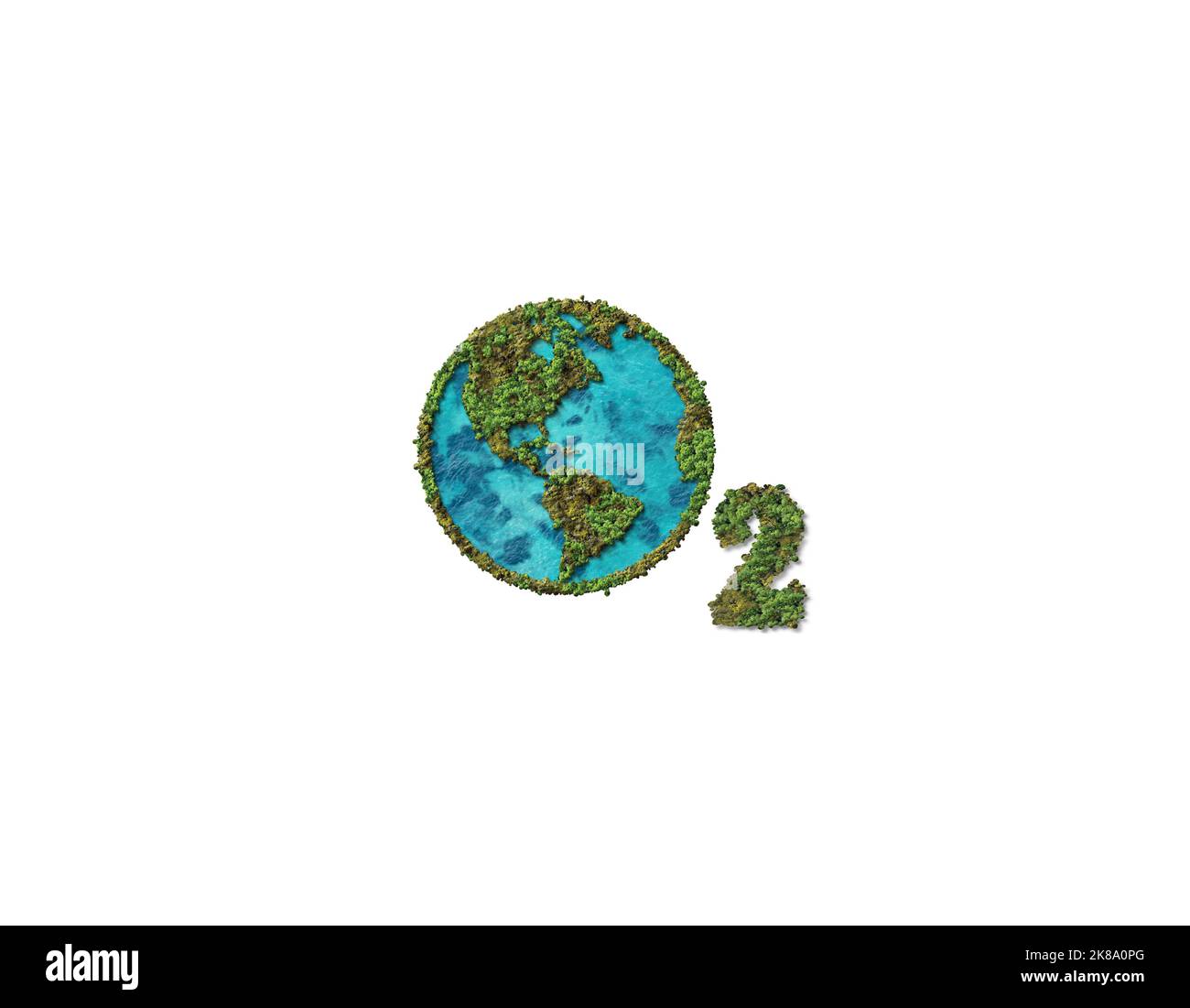 O2 - World Ozone Day Concept design con globo verde. Sfondo dell'illustrazione del giorno 3D dell'ozono. Foto Stock O2 - World Ozone Day Concept design con globo verde. Sfondo dell'illustrazione del giorno 3D dell'ozono. Foto Stock