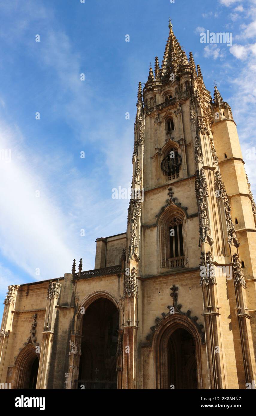 La Cattedrale di Oviedo in stile architettonico misto di San Salvador Oviedo Asturias Spagna Foto Stock