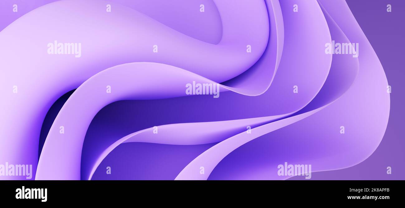 3d sfondo stratificato astratto. Tessuto ondulato viola per un design moderno. Rendering 3D realistico di alta qualità Foto Stock