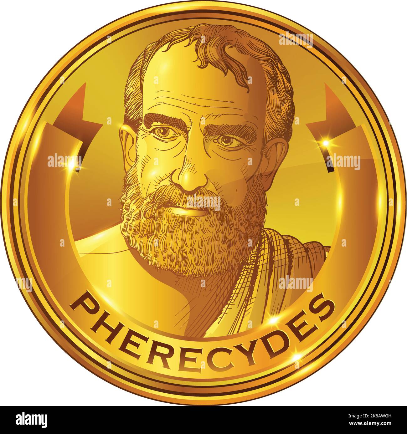 Ritratto di Pherecydes. Era un mitografo e proto-filosofo greco antico dell'isola di Siros. Illustrazione Vettoriale