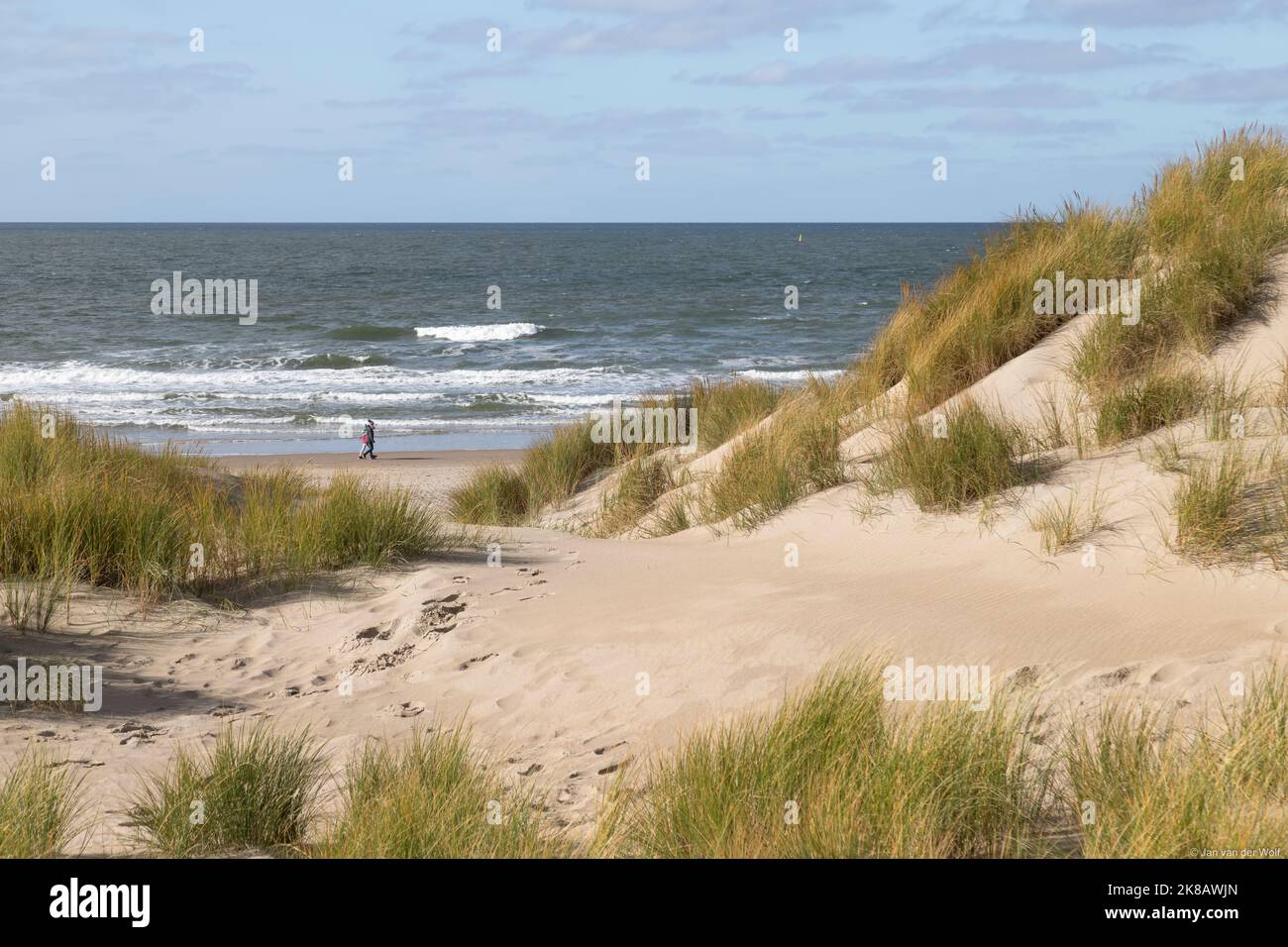 Camminando lungo il Mare del Nord e le dune dell'isola di Texel. Foto Stock