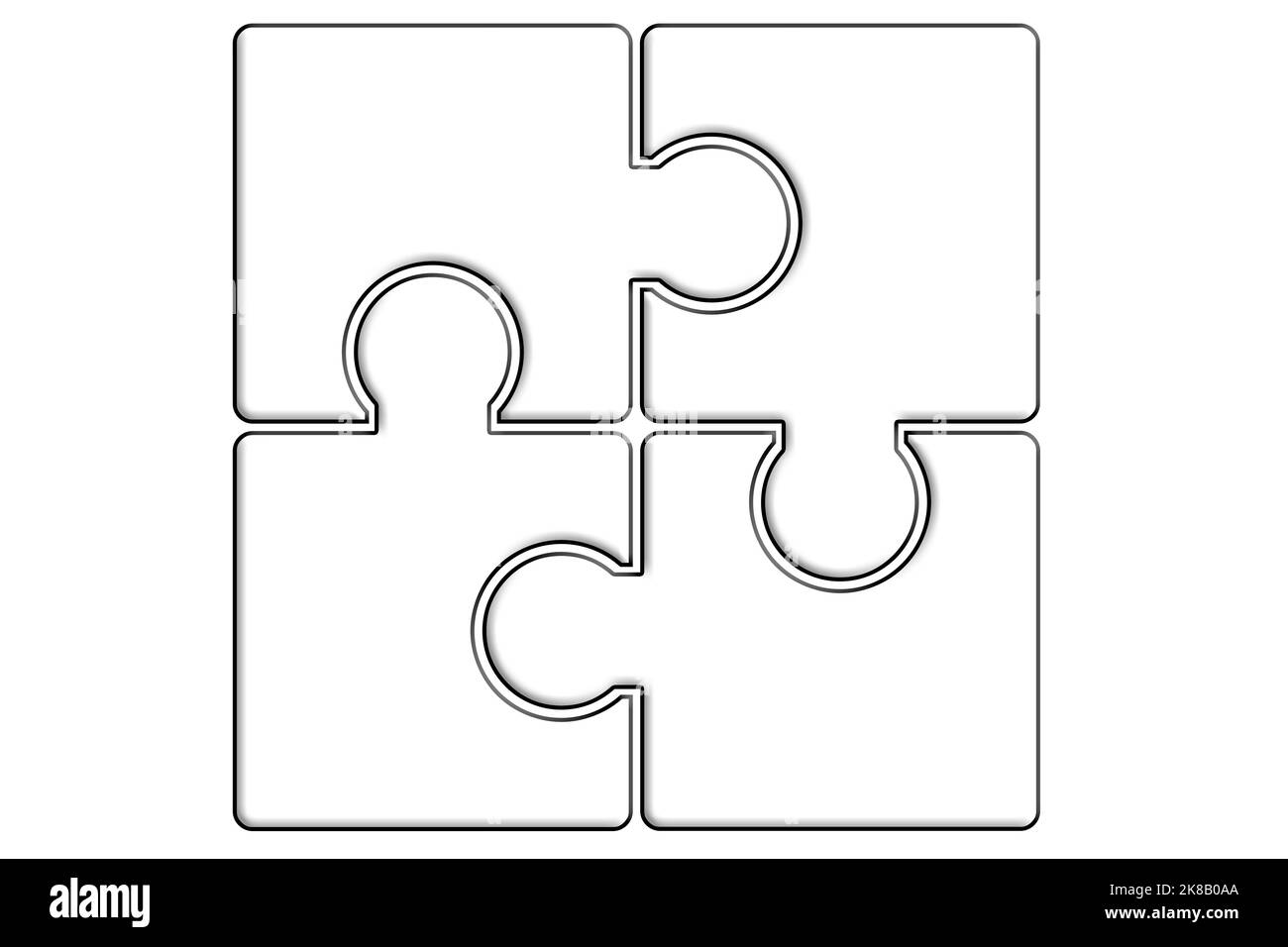 Puzzle puzzle vuoto quattro pezzi isolato, rendering 3D Foto Stock