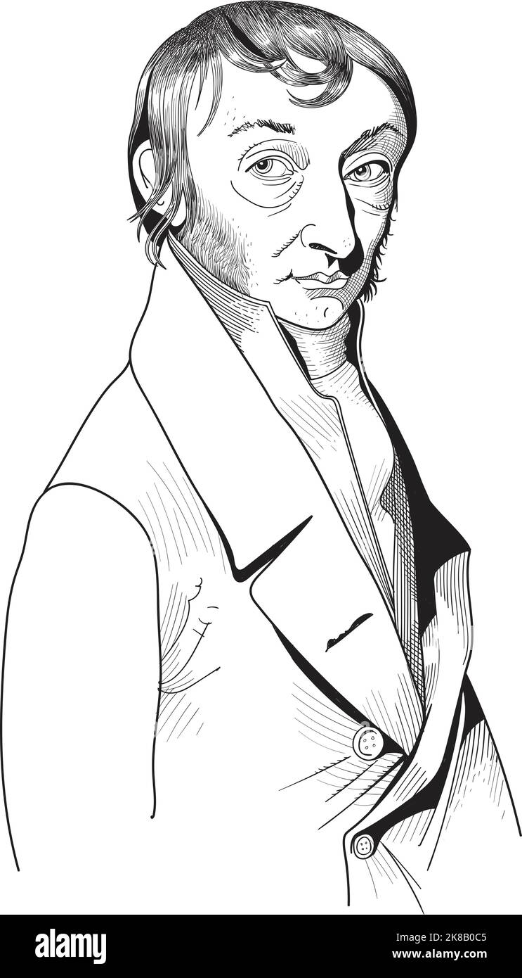 Amedeo Carlo Avogadro ritratto in stile cartoon. Era uno scienziato italiano. Illustrazione Vettoriale