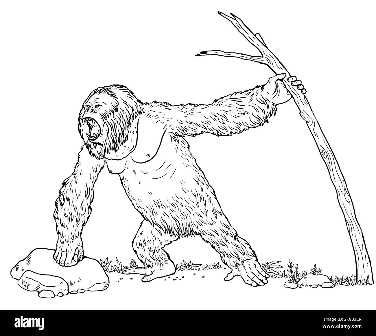 Primati preistorici gigantopithecus. Orangutano gigante. Antenati di esseri umani per colorare libro. Foto Stock