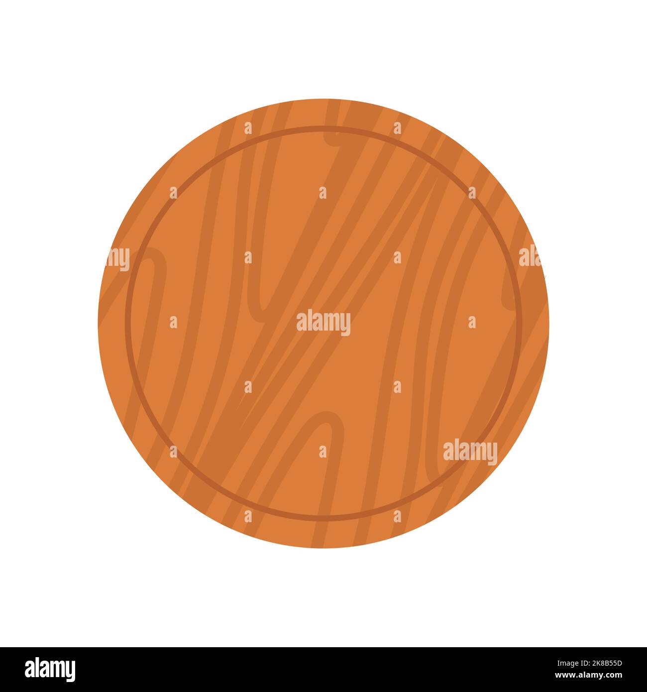 Cartoni animati in legno per pizza. Ristorante vuoto utensile per cibo e tritare tavola per cucina icona isolato bianco. Maniglie vassoio asse per taglio e cucina Illustrazione Vettoriale