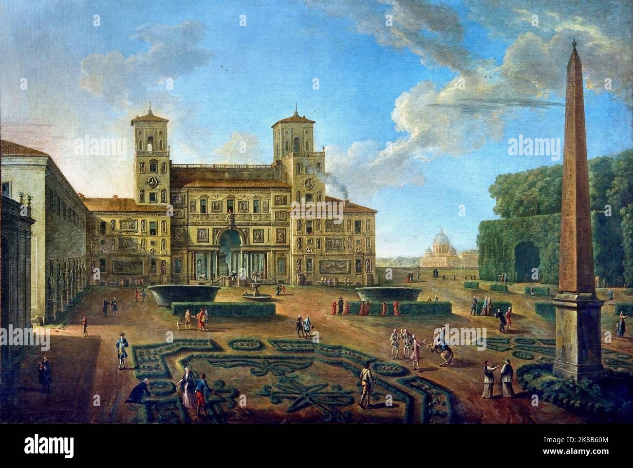 Vista di Villa Medici, 1767 di Paolo Anesi, Roma 1687-1773, Firenze, Italia. Villa Medici è una villa manierista, complesso architettonico, con giardino contiguo ai più grandi giardini Borghese, sul colle Pinciano, vicino a Trinità dei Monti a Roma. La Villa medi fondò Ferdinando i de' Medici, Granduca di Toscana. Foto Stock