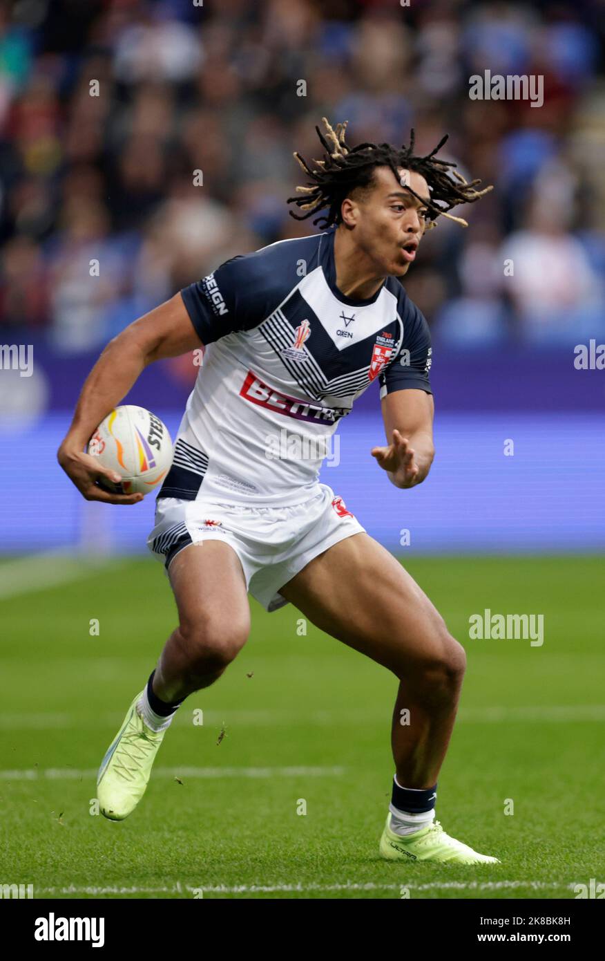 La Dom Young inglese durante la Coppa del mondo di Rugby League Una partita allo stadio dell'Università di Bolton, Bolton. Data immagine: Sabato 22 ottobre 2022. Foto Stock