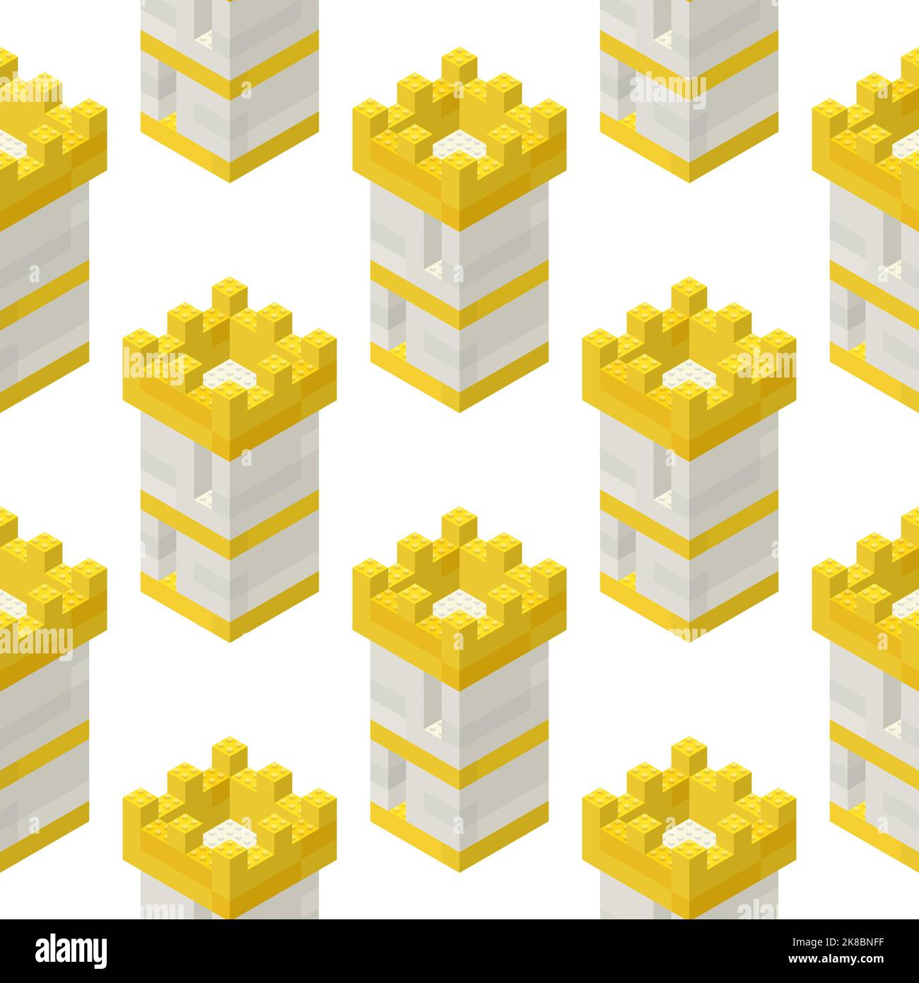 Torri medievali modello assemblato da blocchi di plastica in stile isometrico per la stampa e il design. Illustrazione vettoriale. Illustrazione Vettoriale