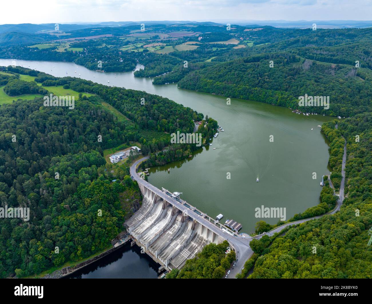 Repubblica Ceca. Vista aerea del fiume Moldava della Repubblica Ceca, Krnany, Europa. Boemia centrale, Repubblica Ceca. Vista dall'alto vicino al punto di osservazione Vyhlidka Maj. Foto Stock