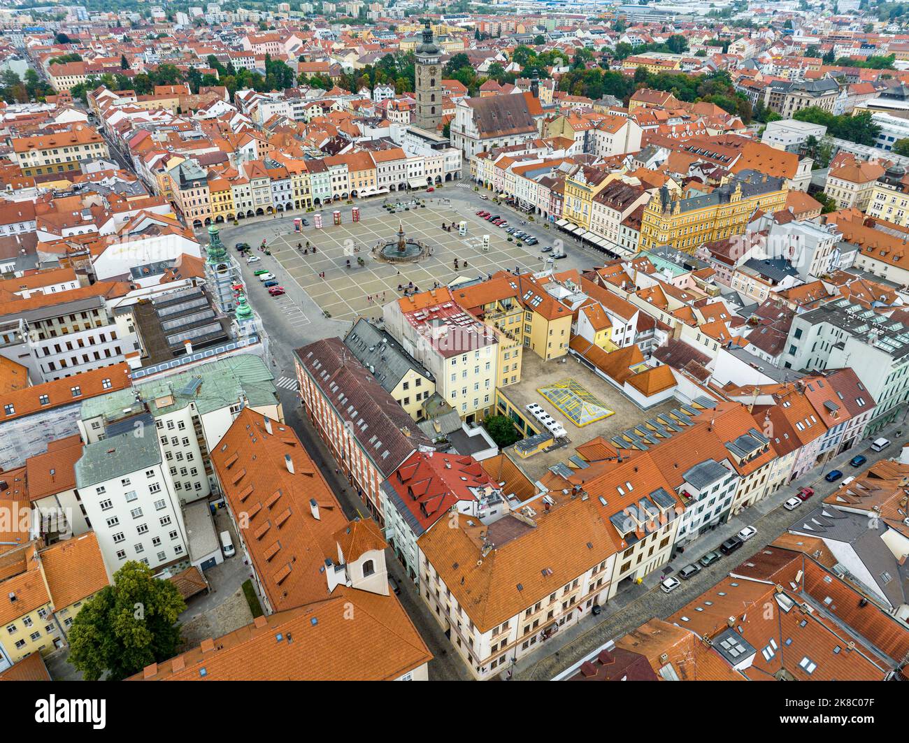 Repubblica Ceca. Vista aerea di Ceske Budejovice. Centro storico e centro città. Europa. Città di České Budějovice, Repubblica Ceca. Europa. Foto Stock