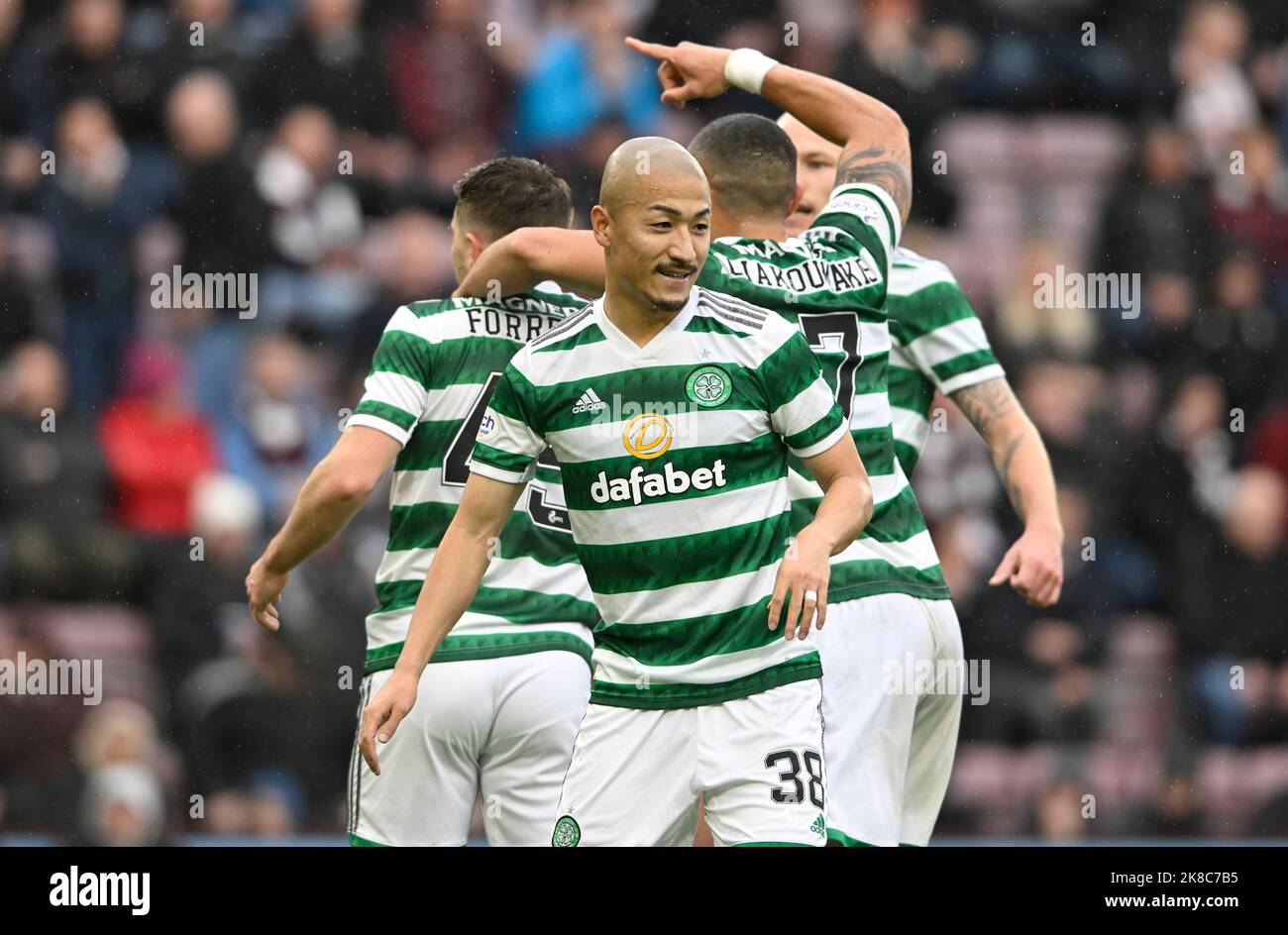 Edimburgo, Scozia, 22nd ottobre 2022. Daizen Maeda of Celtic durante la partita Cinch Premiership al Tynecastle Park, Edimburgo. L'immagine di credito dovrebbe essere: Neil Hanna / Sportimage Foto Stock