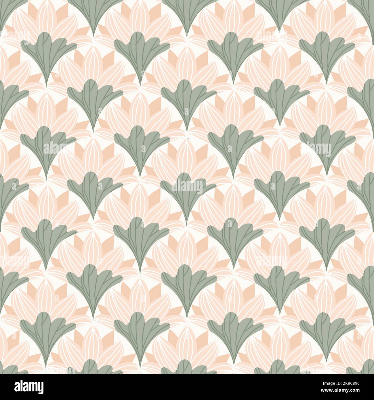 Pattern vettoriale senza giunture Lotus. Giglio d'acqua e foglie su sfondo bianco. Illustrazione Vettoriale