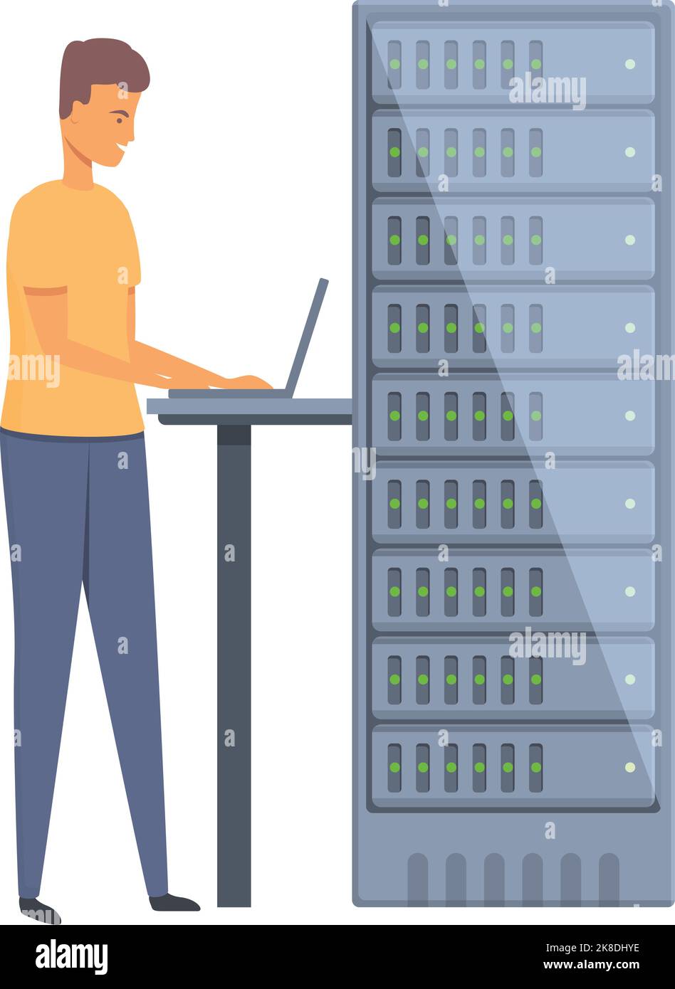 Vettore cartoon icona amministratore server laptop. Ingegnere di sistema. Informazioni sulle camere Illustrazione Vettoriale