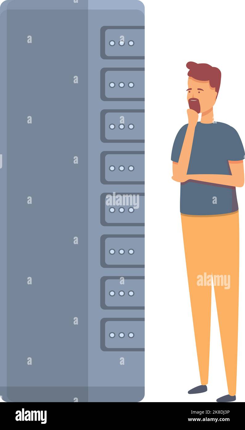 Vettore cartoon icona riparazione server. Sistema informatico. Informazioni sulle camere Illustrazione Vettoriale