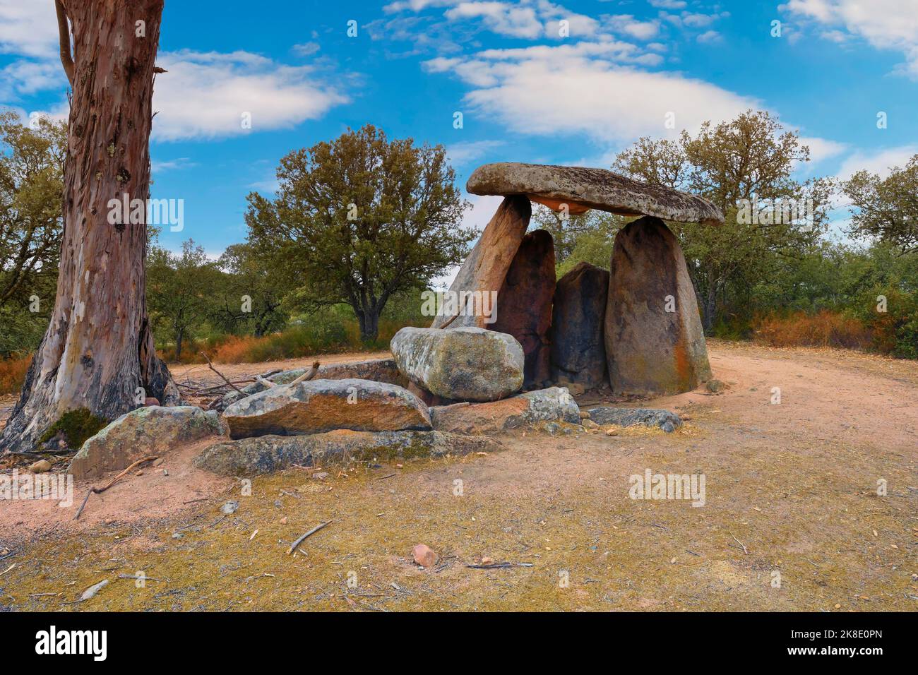 dolmen megalitico, Barbacena, Elvas, Alentejo, Portogallo Foto Stock