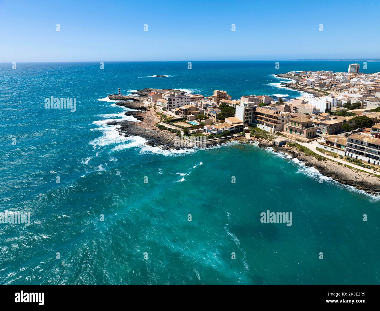 Veduta aerea, Colonia de Sant Jordi, Maiorca, Isole Baleari, Spagna Foto Stock