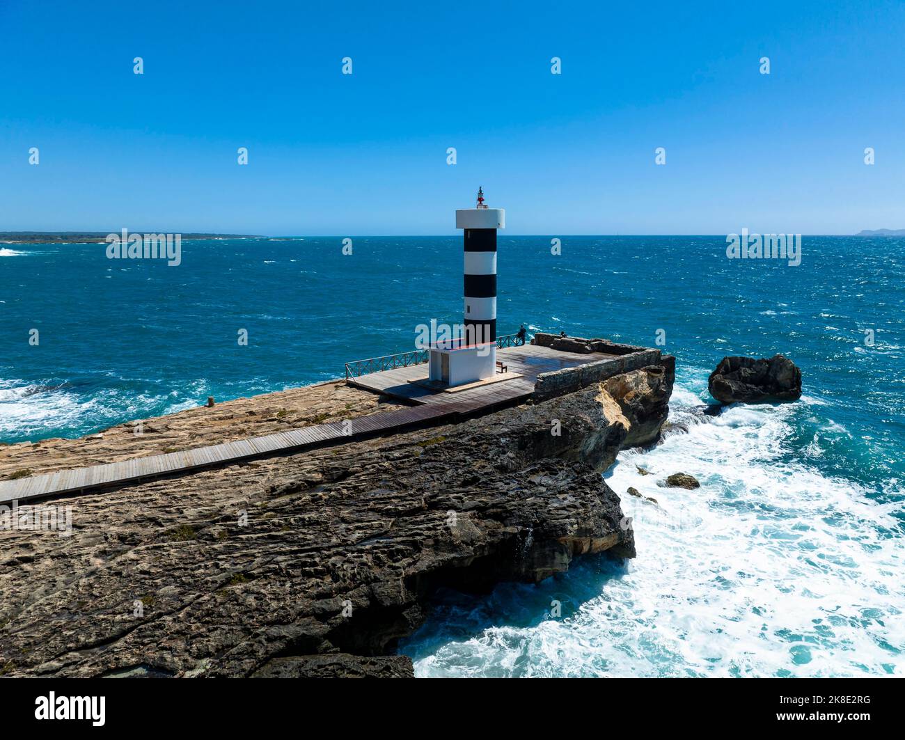 Veduta aerea, Faro di Colonia de Sant Jordi, Maiorca, Isole Baleari, Spagna Foto Stock