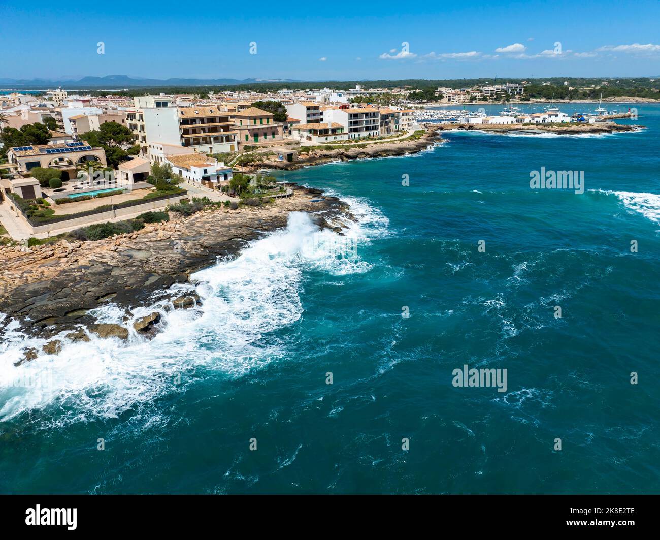 Veduta aerea, Colonia de Sant Jordi, Maiorca, Isole Baleari, Spagna Foto Stock