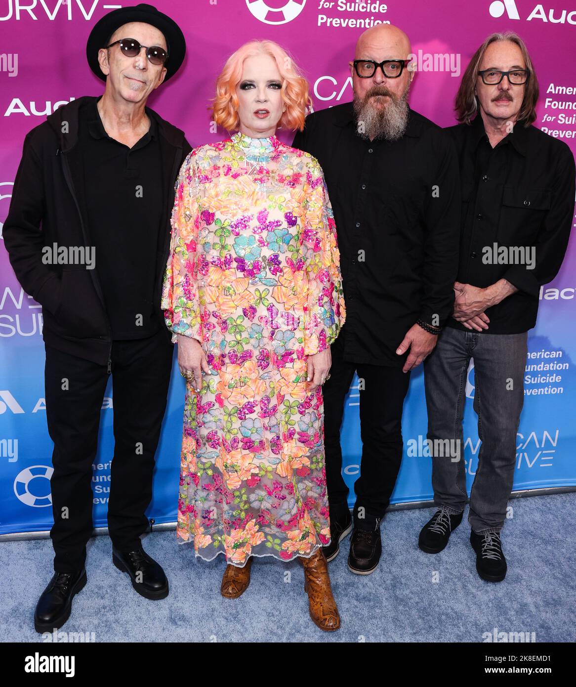 HOLLYWOOD, LOS ANGELES, CALIFORNIA, USA - OTTOBRE 22: Duke Erikson, Shirley Manson, Steve Marker e Butch Vig of Garbage arrivano al Concerto annuale 9th di Audacy We Can Survive in collaborazione con l'American Foundation for Suicide Prevention tenutosi all'Hollywood Bowl il 22 ottobre 2022 a Hollywood, Los Angeles, California, Stati Uniti. (Foto di Xavier Collin/Image Press Agency) Foto Stock