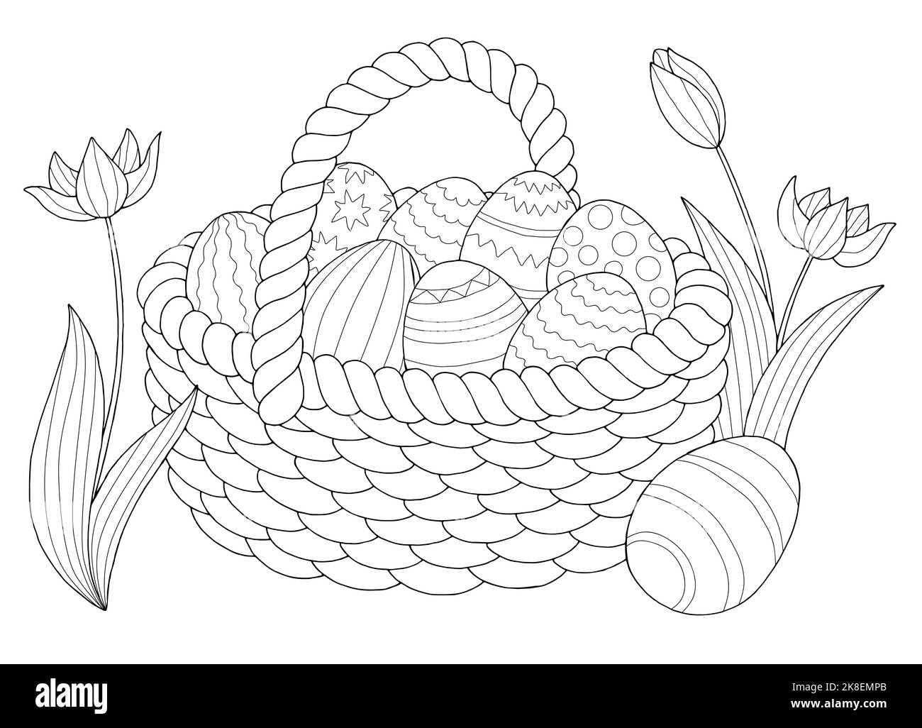 Pasqua cestello uovo grafica nero bianco isolato schizzo vettore di illustrazione Illustrazione Vettoriale