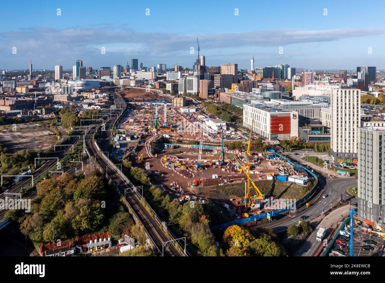 BIRMINGHAM, REGNO UNITO - 17 OTTOBRE 2022. Una vista aerea del cantiere del progetto ferroviario HS2 nel centro di Birmingham Foto Stock