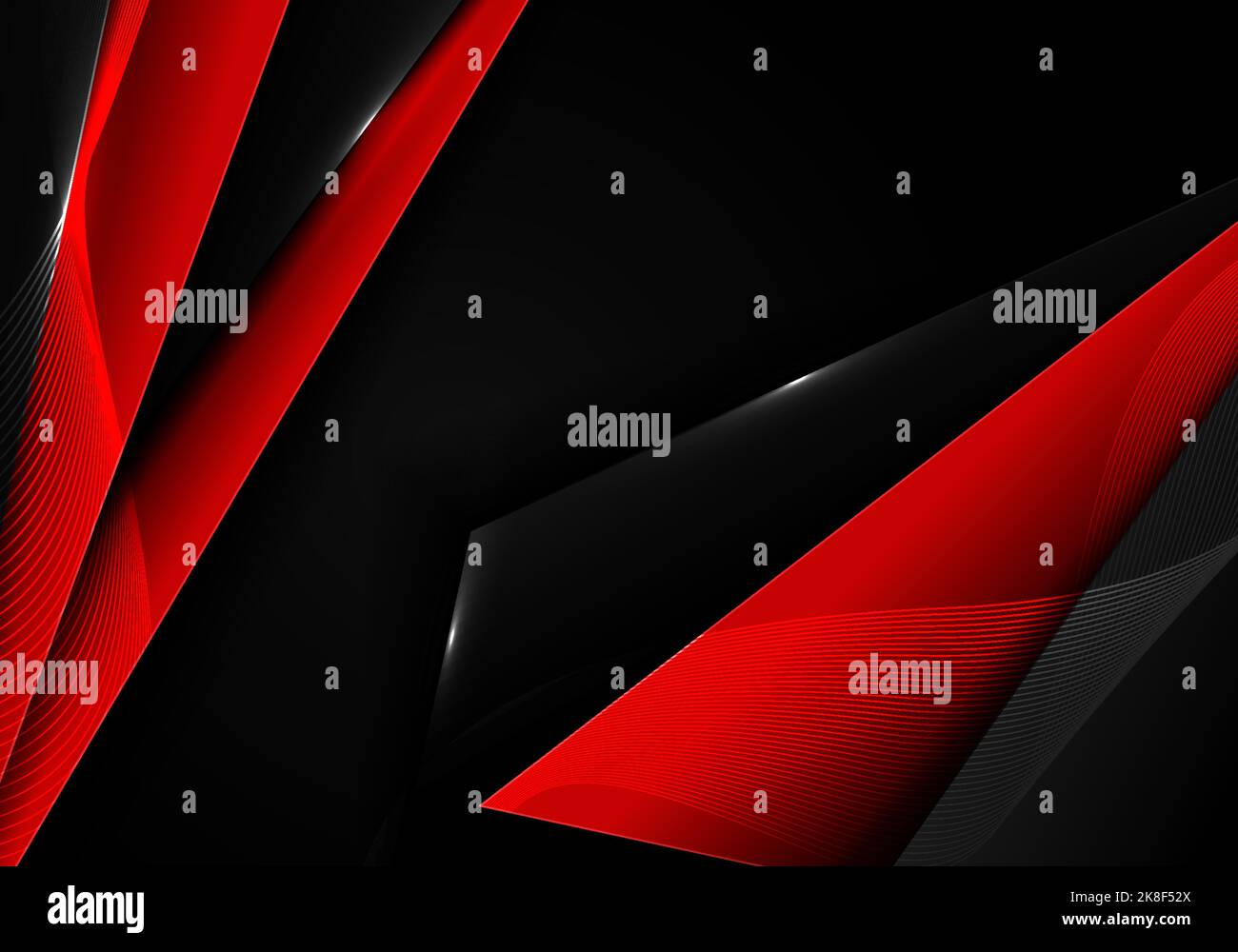 Decorazioni in lamiera d'acciaio rossa e nera per lavori d'uso. Sovrapposizione con linee lisce, sfondo decorativo in mesh. Illustrazione vettoriale Illustrazione Vettoriale