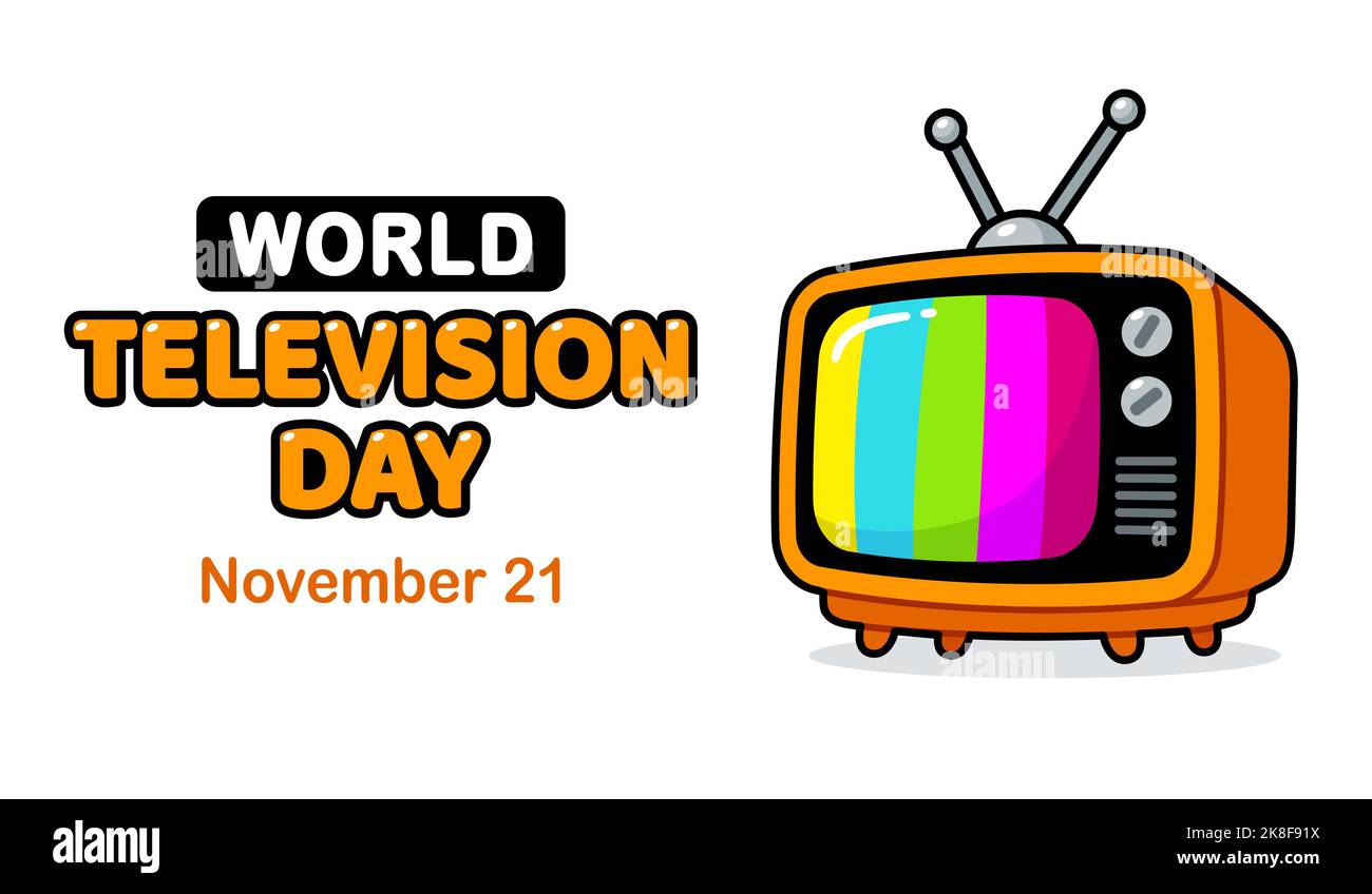 World Television Day cartoon banner design. Set TV vintage, simpatico stile comico. Illustrazione vettoriale. Illustrazione Vettoriale