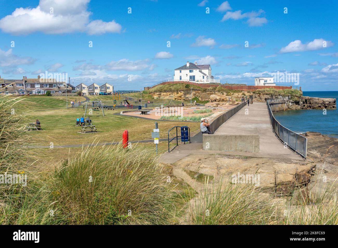 Cliff House and Paddler's Park, amble, Northumberland, Inghilterra, Regno Unito Foto Stock