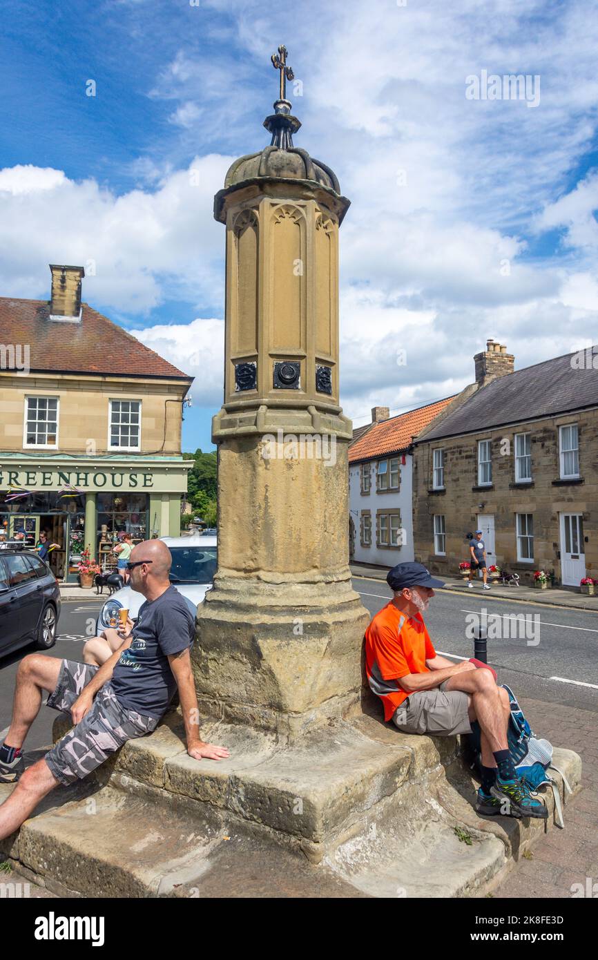 18th Century Market Cross, Castle Street, Warkworth, Northumberland, Inghilterra, Regno Unito Foto Stock