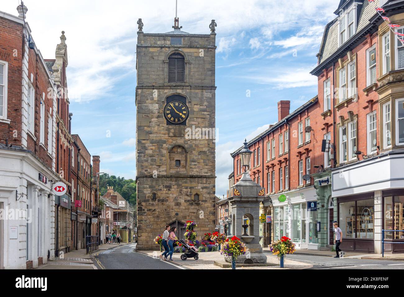 17th Century Morpeth Clock Tower, Market Place, Morpeth, Northumberland, Inghilterra, Regno Unito Foto Stock