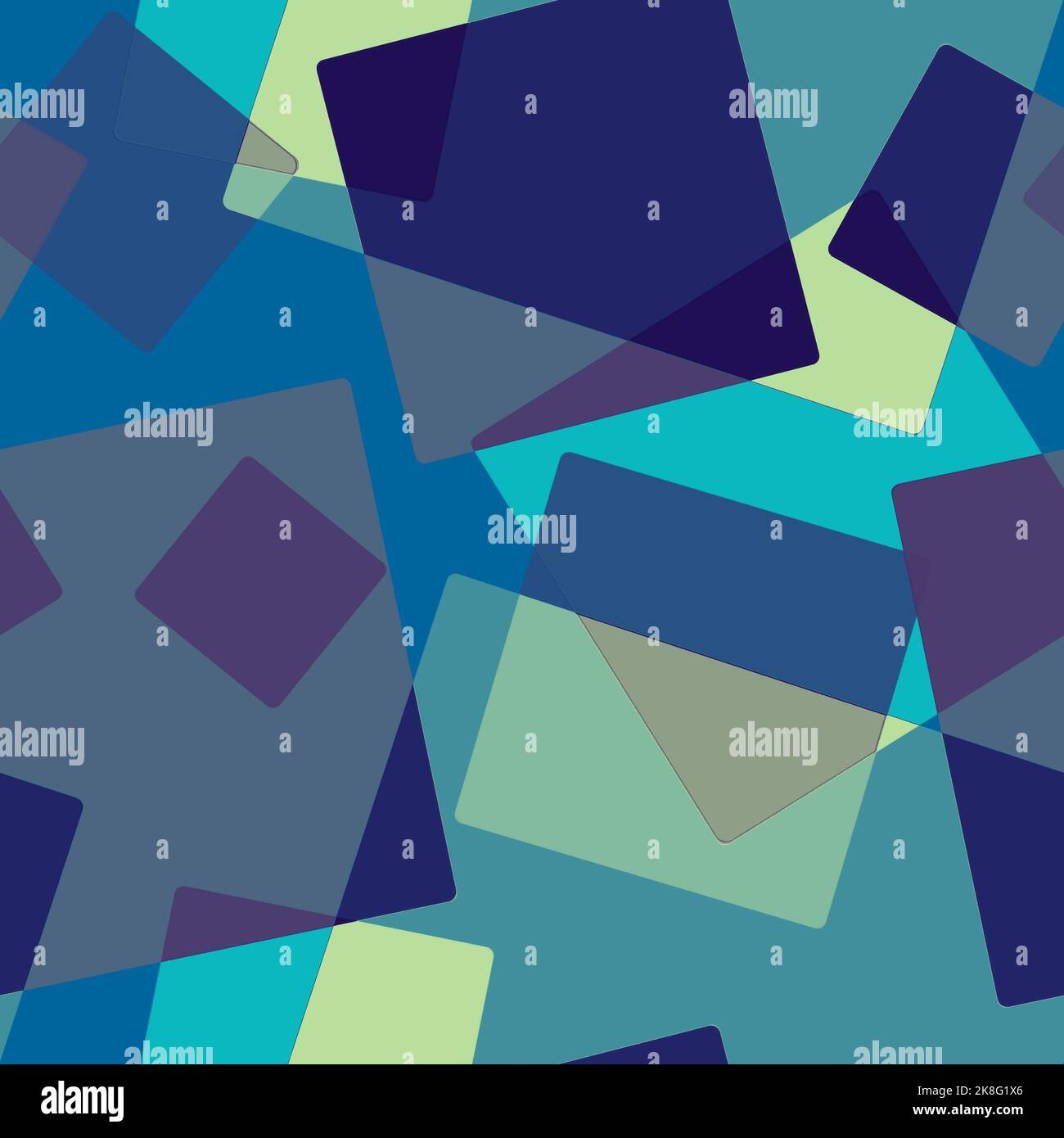Pattern astratto senza giunture di rettangoli trasparenti sovrapposti disposti casualmente, quadrati di toni blu su sfondo mottley.Layering effect.for fishi Foto Stock