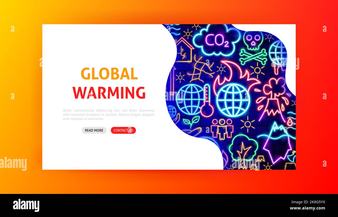 Pagina di destinazione riscaldamento globale Neon Illustrazione Vettoriale