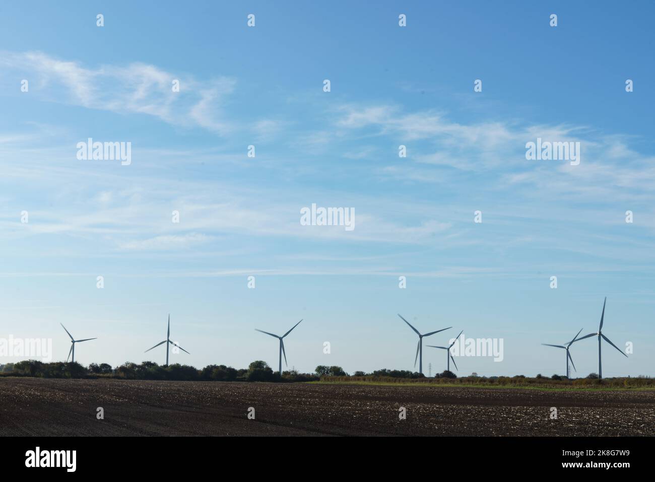 Una fattoria di turbine eoliche, East Yorkshire, Regno Unito Foto Stock