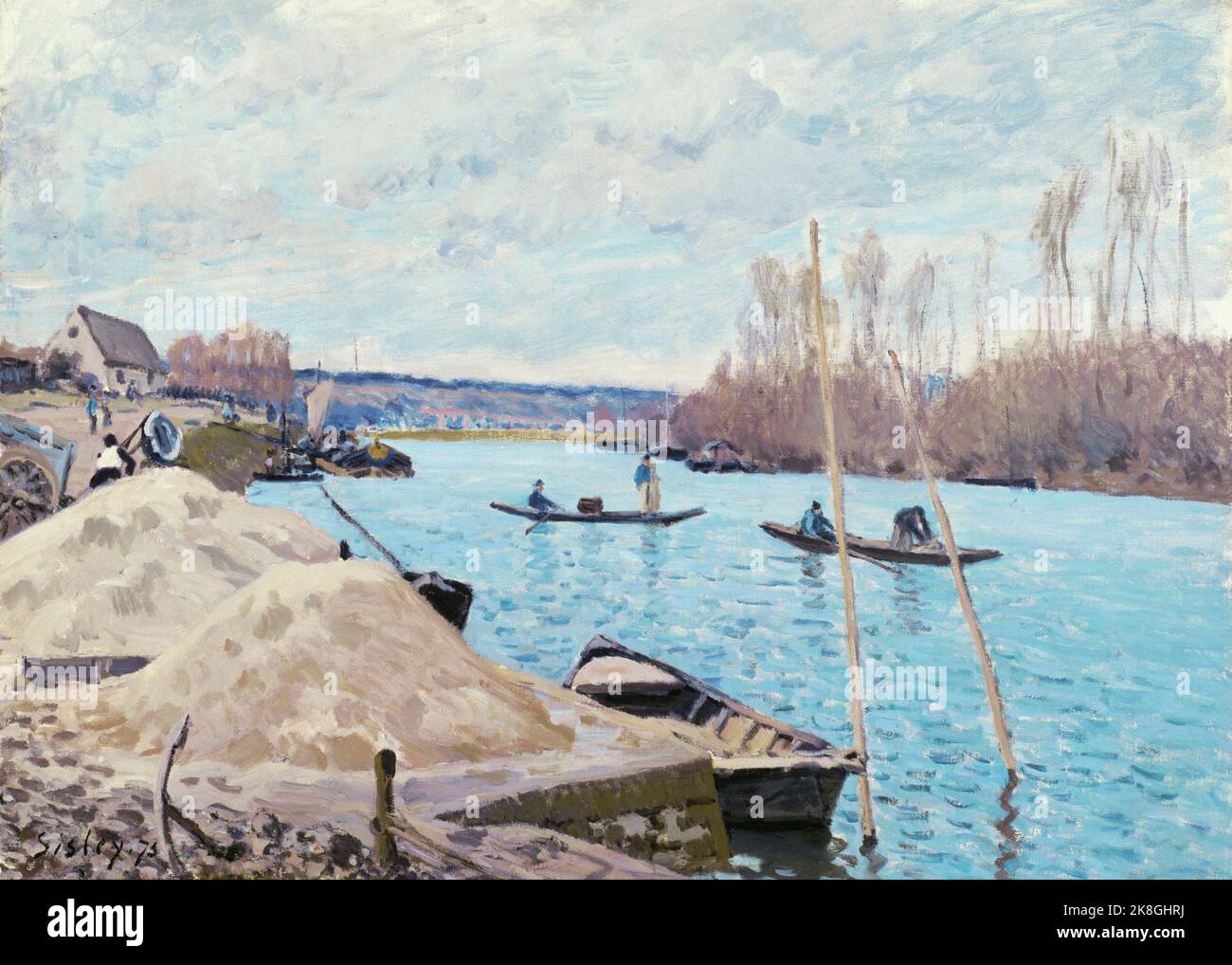 La Senna a Port-Marly, mucchi di sabbia. Alfred Sisley. 1875. Foto Stock