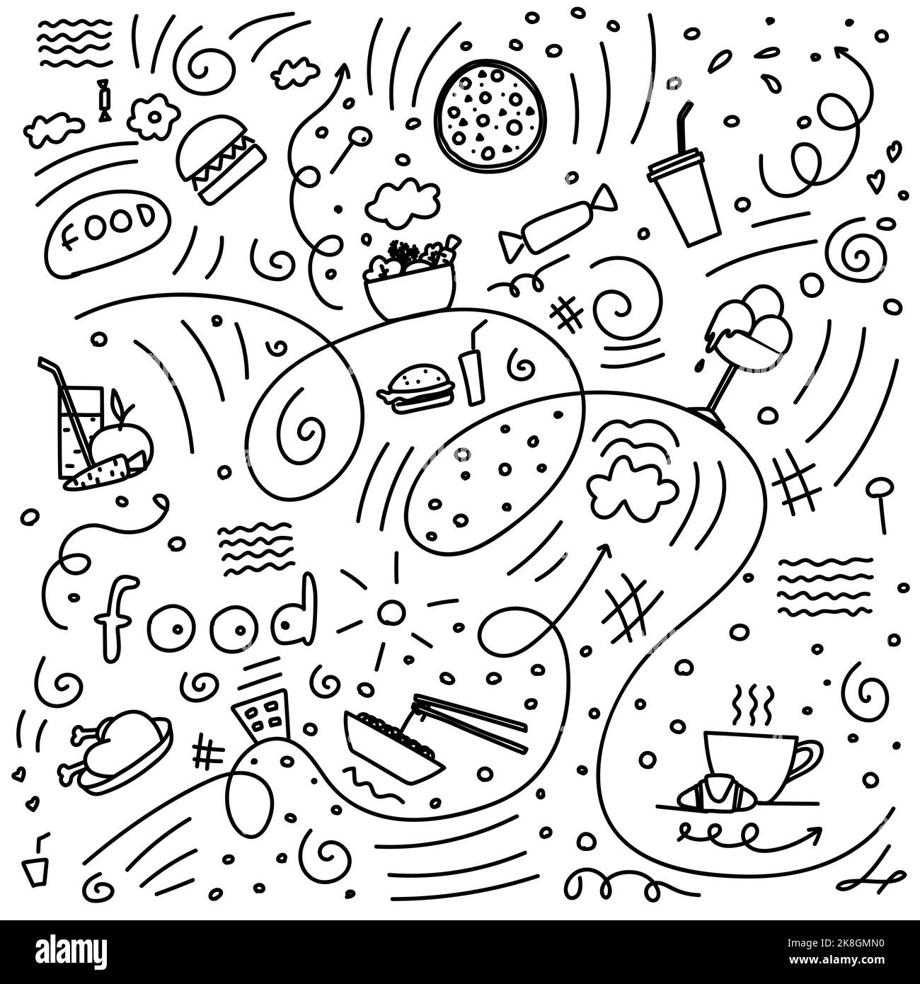 divertimento vettore elegante doodle su cibo diverso Illustrazione Vettoriale