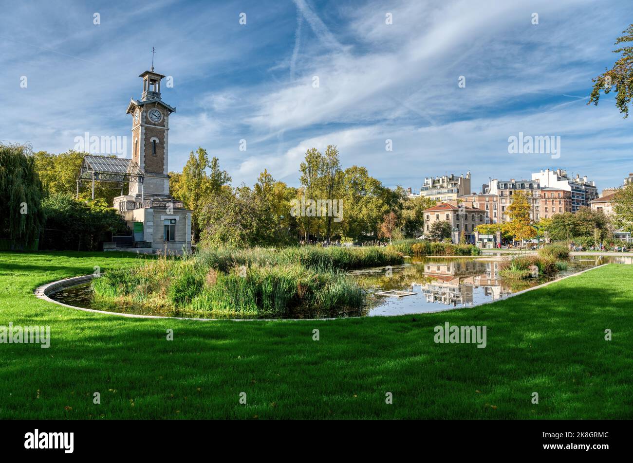 Rinnovato Parco pubblico Georges Brassens a Parigi Foto Stock