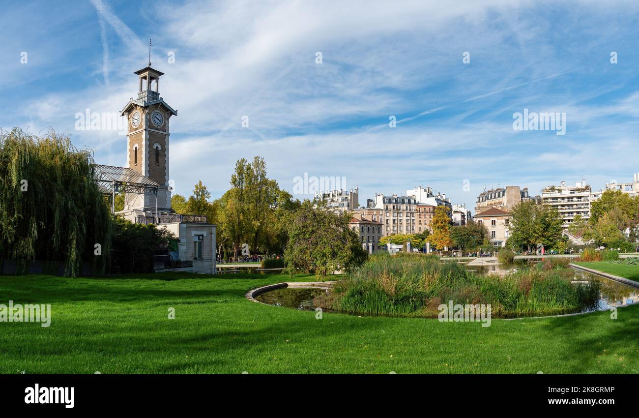 Rinnovato Parco pubblico Georges Brassens a Parigi Foto Stock