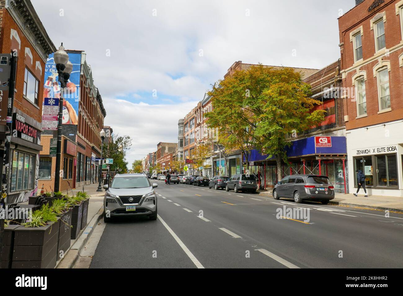 Milwaukee Avenue 1400 North Block, Wicker Park, Chicago, Illinois. Foto Stock