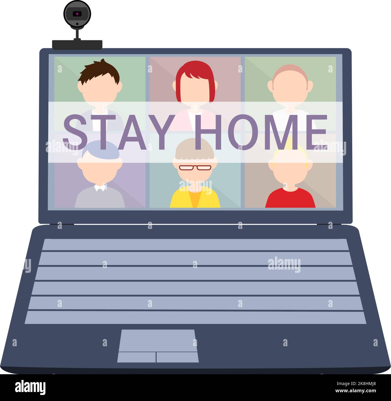 Schermo del notebook contrassegnato come "Stay Home" Illustrazione Vettoriale