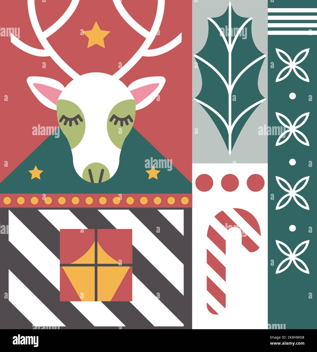 Cervi e mistletoe, design natalizi Illustrazione Vettoriale