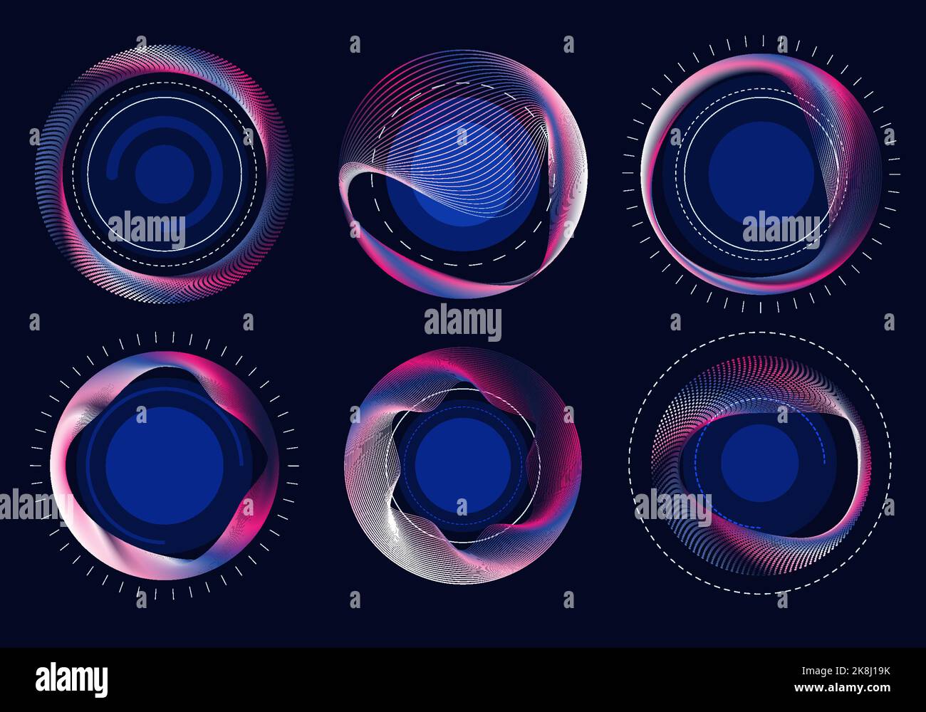 Colori al neon fluorescente astratti forma rotonda decorando con motivo a linee ondulate a rete. Progettare l'inserimento dello sfondo dell'articolo del messaggio. Vettore Illustrazione Vettoriale