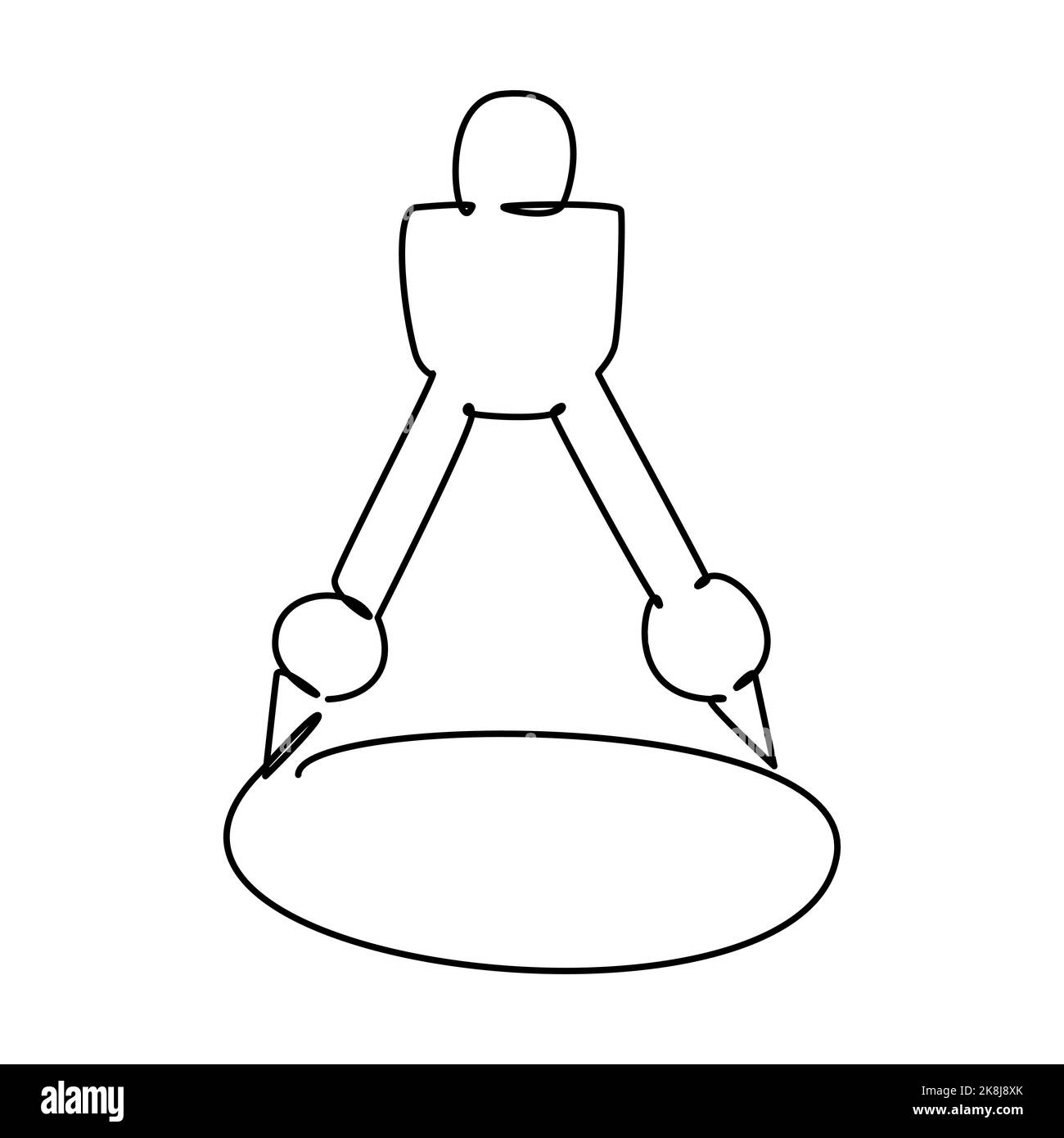 Un disegno di linea di un righello di arco. Stazionari per attrezzatura della scuola. Ritorno a scuola o concetto di pensiero creativo. Design moderno a linea continua Illustrazione Vettoriale